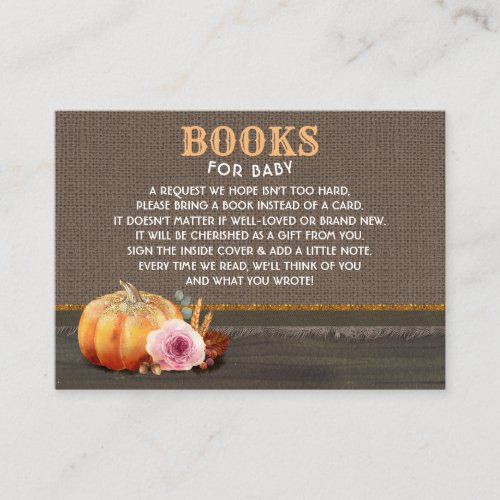 Orange Pink Rustic Pumpkins Books For Baby Enclosure Card