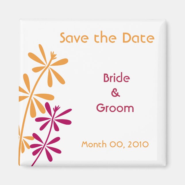 Orange & Pink Save the Date magnets (Front)