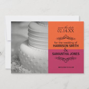 Orange & Pink Save The Date Wedding Announcements by lifethroughalens at Zazzle
