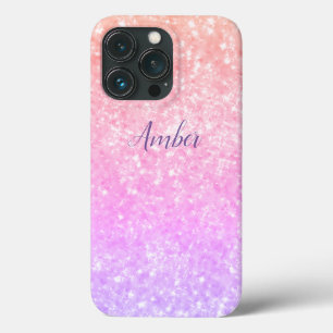 Orange Pink Sparkle Glitter Elegant Personalized iPhone 13 Pro Case