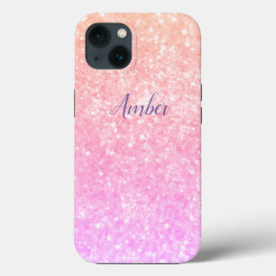 Orange Pink Sparkle Glitter Elegant Personalized iPhone 13 Case