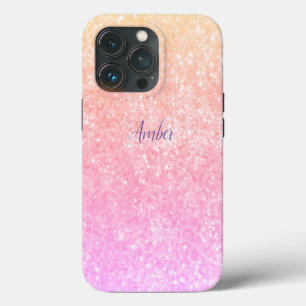 Orange Pink Sparkle Glitter Elegant Personalized iPhone 13 Pro Case
