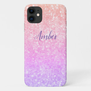 Orange Pink Sparkle Glitter Elegant Personalized iPhone 11 Case