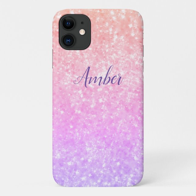 Orange Pink Sparkle Glitter Elegant Personalized Case-Mate iPhone Case (Back)