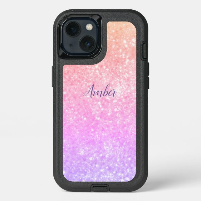 Orange Pink Sparkle Glitter Elegant Personalized Otterbox iPhone Case (Back)