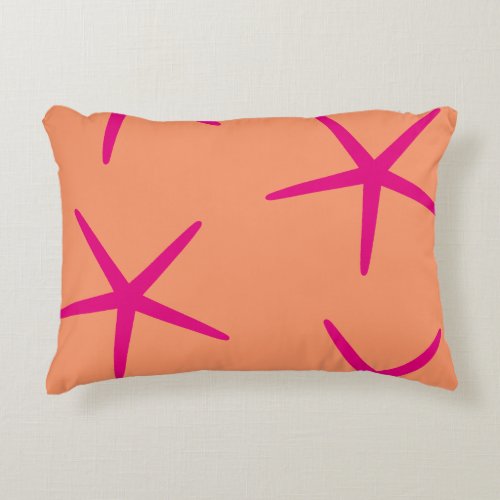 Orange Pink Starfish Coastal Tropical Art Beach Accent Pillow