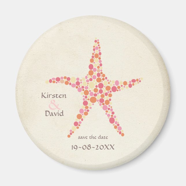Orange Pink Starfish Save the Date Favor Magnet (Front)