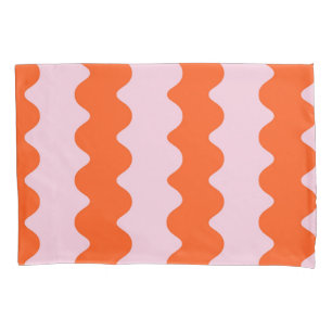 Orange Pink Stripe Minimalist Groovy Spring Summer Pillow Case