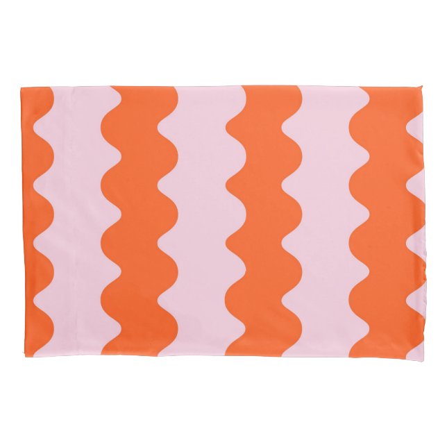 Orange Pink Stripe Minimalist Groovy Spring Summer Pillow Case (Front)