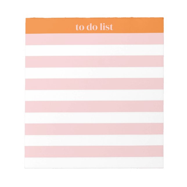 Orange Pink Stripe To-Do List Stylish Task Planner Notepad (Front)