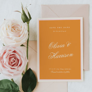 Orange Pink Stripe Wedding Save the Date Invitation