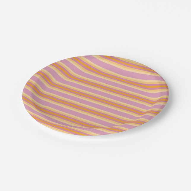 Orange Pink Stripes Paper Plates (Angled)