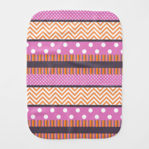 Orange & Pink Stripes Polka Dots Chevron Pattern Burp Cloth