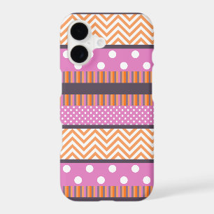 Orange & Pink Stripes Polka Dots Chevron Pattern iPhone 17 Case