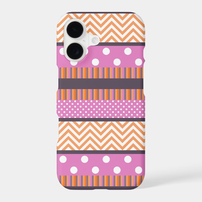 Orange & Pink Stripes Polka Dots Chevron Pattern Case-Mate iPhone Case (Back)