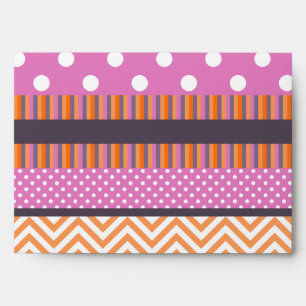 Orange & Pink Stripes Polka Dots Chevron Pattern Envelope