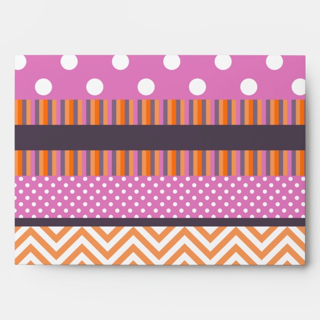 Orange & Pink Stripes Polka Dots Chevron Pattern Envelope (Front)
