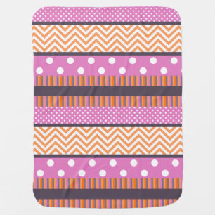 Orange & Pink Stripes Polka Dots Chevron Pattern Receiving Blanket