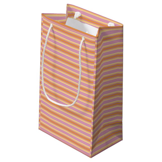 Orange Pink Stripes Small Gift Bag (Back Angled)