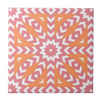 Orange & Pink Stylish Mosaic Geometric Pattern Ceramic Tile