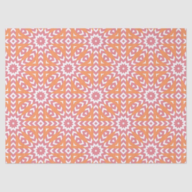 Orange & Pink Stylish Mosaic Geometric Pattern Tissue Paper (Front)