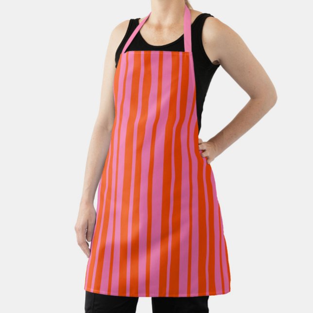Orange Pink Stylish Stripes Pattern Design  Apron (Creator Uploaded)