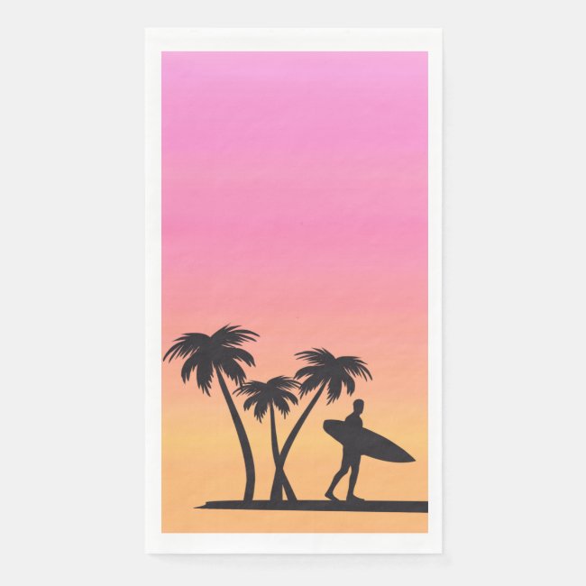 Orange Pink Sunset Surfer Paper Guest Towel