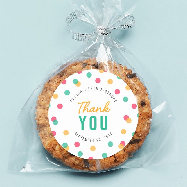 Orange Pink Teal Confetti Birthday Thank You Classic Round Sticker (Creator Uploaded)