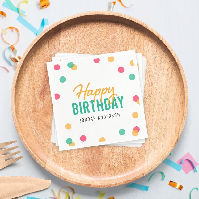 Orange Pink Teal Confetti Happy Birthday Napkins (Creator Uploaded)