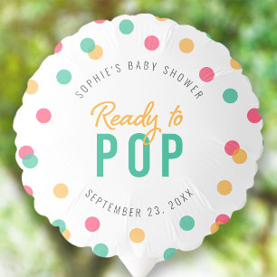 Orange Pink Teal Confetti Ready to Pop Baby Shower Balloon