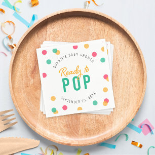 Orange Pink Teal Confetti Ready to Pop Baby Shower Napkins