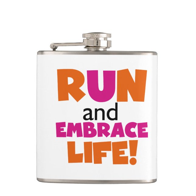 Orange Pink Text Fitness Running Runner Marathon Hip Flask (Front)