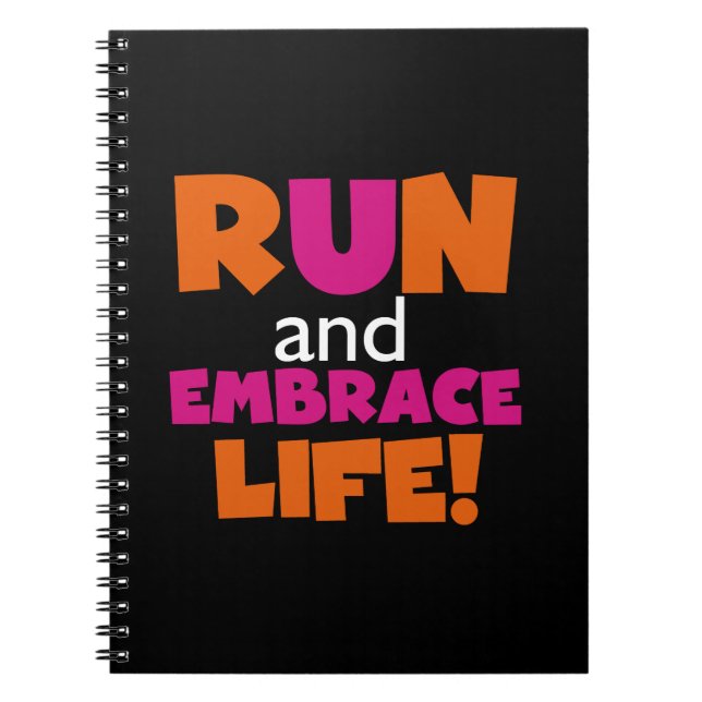 Orange Pink Text Fitness Running Runner Marathon Notebook (Front)