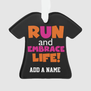 Orange Pink Text Fitness Running Runner Marathon Ornament