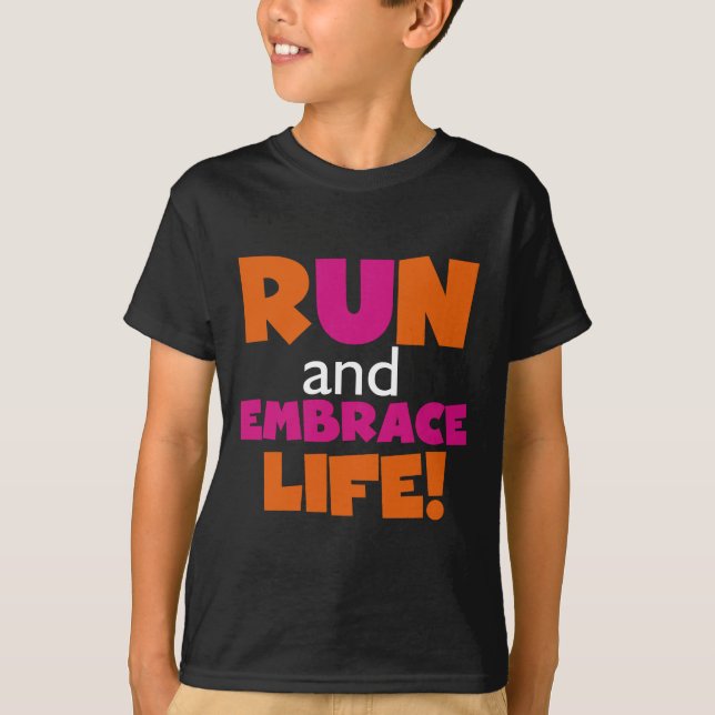 Orange Pink Text Fitness Running Runner Marathon T-Shirt (Front)