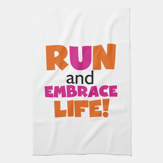 Orange Pink Text Fitness Running Runner Marathon Towel (Vertical)