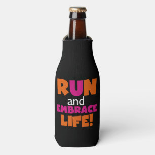 Orange Pink Text Run Runner Marathon Bottle Cooler