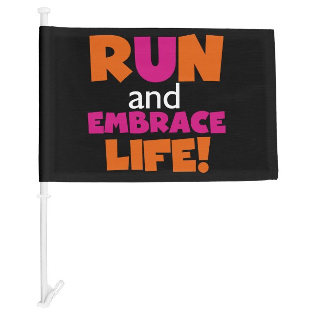 Orange Pink Text Run Runner Marathon Car Flag (Front)