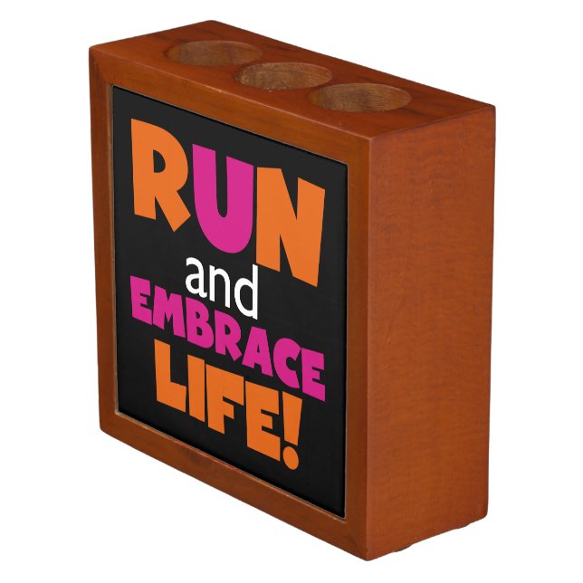 Orange Pink Text Run Runner Marathon Desk Organizer (Angled)