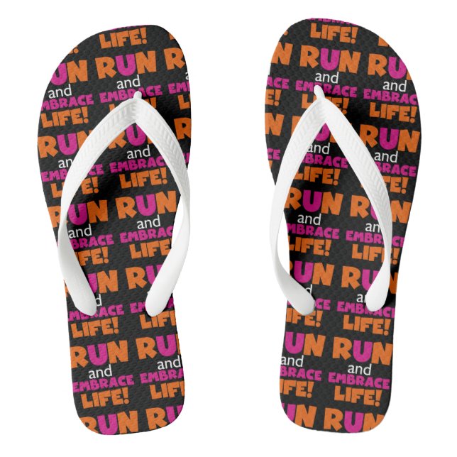 Orange Pink Text Run Runner Marathon Flip Flops (Footbed)