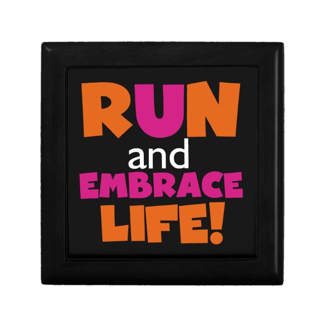 Orange Pink Text Run Runner Marathon Keepsake Box (Front)