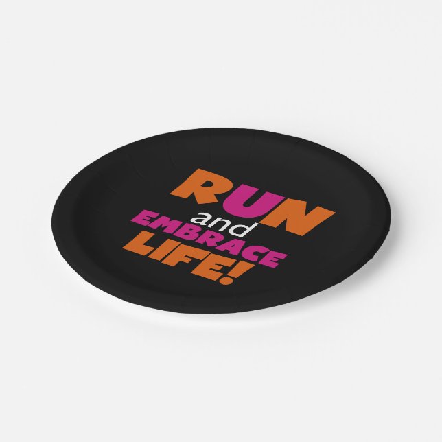 Orange Pink Text Run Runner Marathon Paper Plates (Angled)