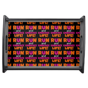 Orange Pink Text Run Runner Marathon Serving Tray