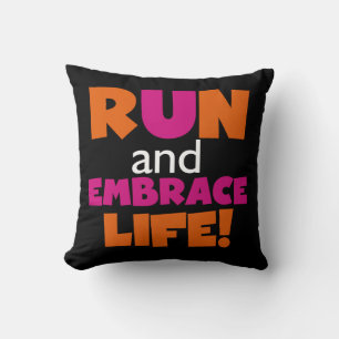 Orange Pink Text Run Runner Marathon Throw Pillow