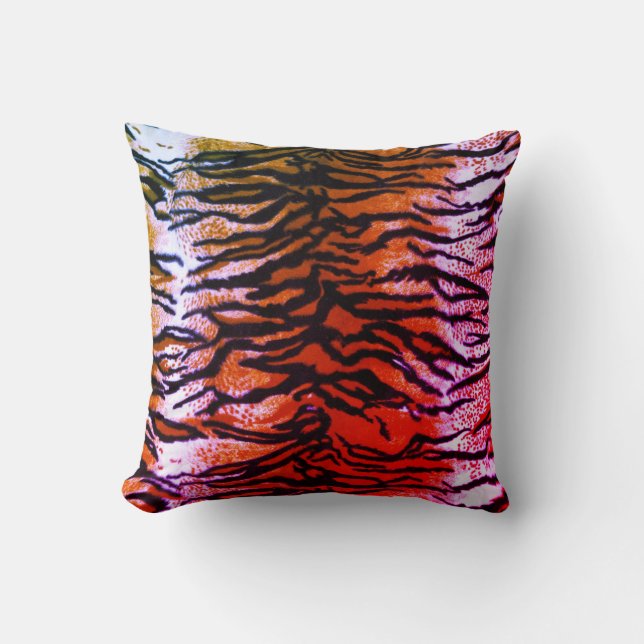 Orange & Pink Tiger Print Throw Pillow (Front)