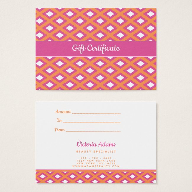 Orange & Pink Tribal Ikat | Salon Gift Certificate
