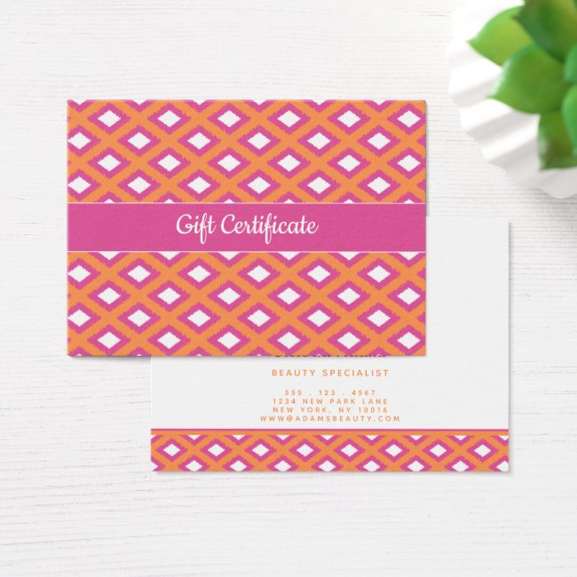 Orange & Pink Tribal Ikat | Salon Gift Certificate