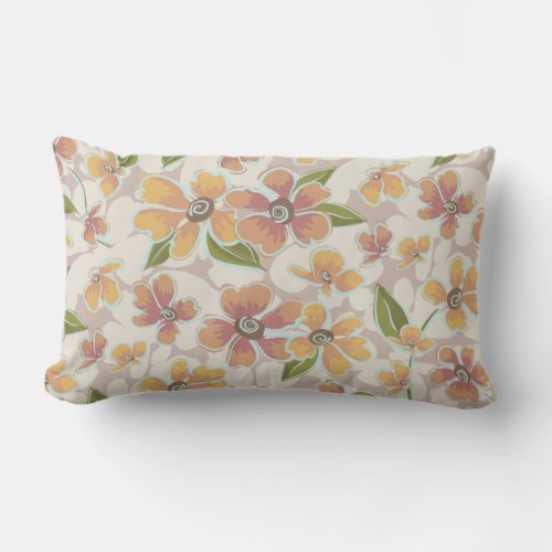 Orange Pink Tropical Retro Floral Lumbar Pillow