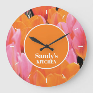 Orange & Pink Tulip Photo Personalized Large Clock