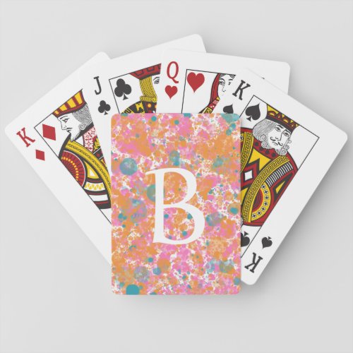 Orange Pink Turquoise Watercolor Paint Splatters Poker Cards